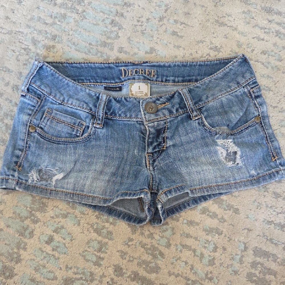 Decree Women's Light Blue Distressed Denim Cutoff Shorts